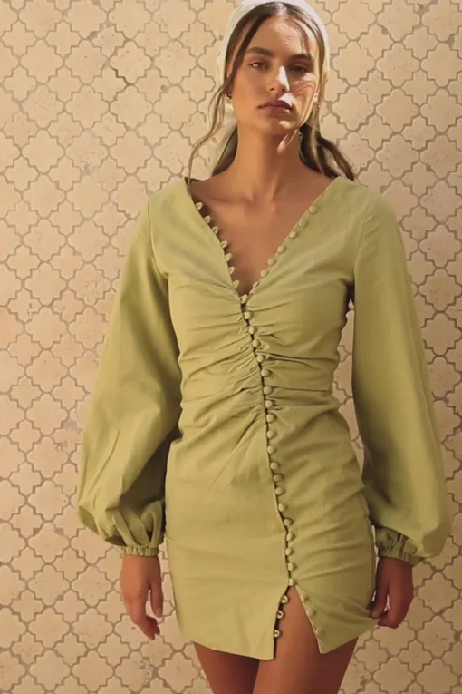 Dresses | SABO Minna Button Dress-Moss